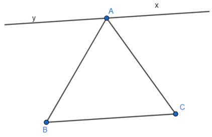Vẽ tam giác ABC bất kì. Vẽ đường thẳng xy đi qua điểm A và song song với BC