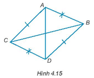 Cho Hình 4.15, chứng minh rằng ∆ABC = ∆DCB; ∆ADB = ∆DAC