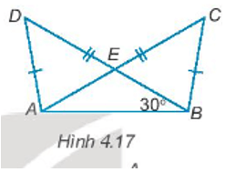 Cho Hình 4.17, biết rằng AD = BC, AC = BD và ∠ABD = 30°, hãy tính số đo của góc DEC