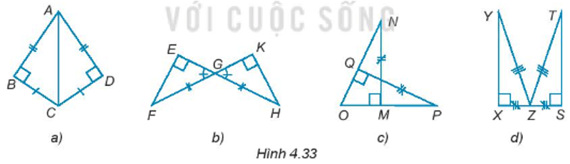 Trong mỗi hình sau (H.4.33) có các cặp tam giác vuông nào bằng nhau