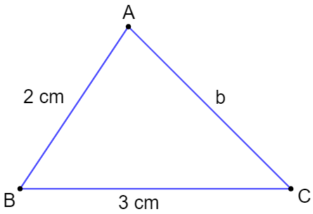 Tam giác ABC có AB = 2 cm, BC = 3 cm. Đặt CA = b (cm)
