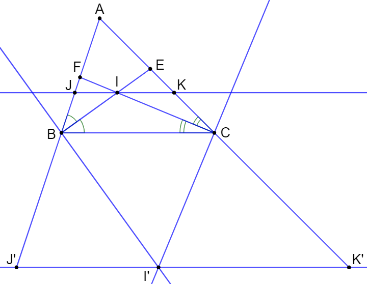 Gọi I là giao điểm của hai đường phân giác BE và CF của tam giác ABC