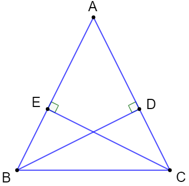 Cho tam giác ABC cân tại A. Chứng minh rằng khoảng cách từ B đến đường thẳng AC