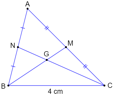 Xét hai đường trung tuyến BM, CN của tam giác ABC có BC = 4 cm