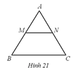 Hình 21 cho biết cạnh của tam giác đều ABC bằng 6 cm; M, N lần lượt là trung điểm