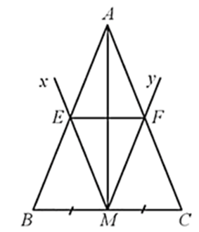 Cho tam giác ABC cân tại A, có M là trung điểm của BC. Kẻ tia Mx song song
