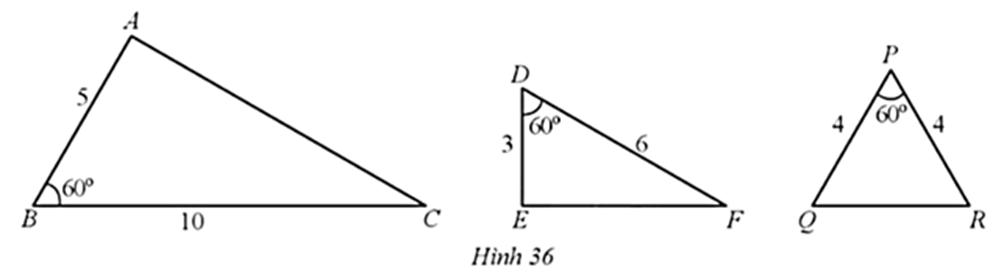 Quan sát Hình 36 và chỉ ra một cặp tam giác đồng dạng trang 75