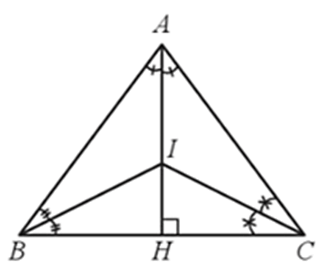 Cho tam giác ABC cân tại A, AB = 10 cm, BC = 12 cm. Gọi I là giao điểm của các