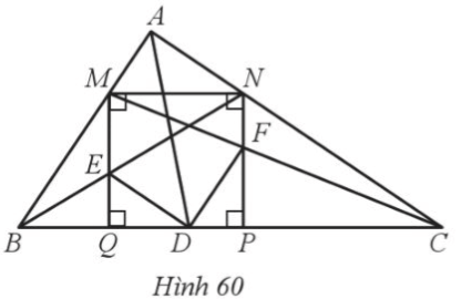 Cho tam giác ABC vuông tại A, có đường phân giác AD. Vẽ hình vuông MNPQ ở đó M