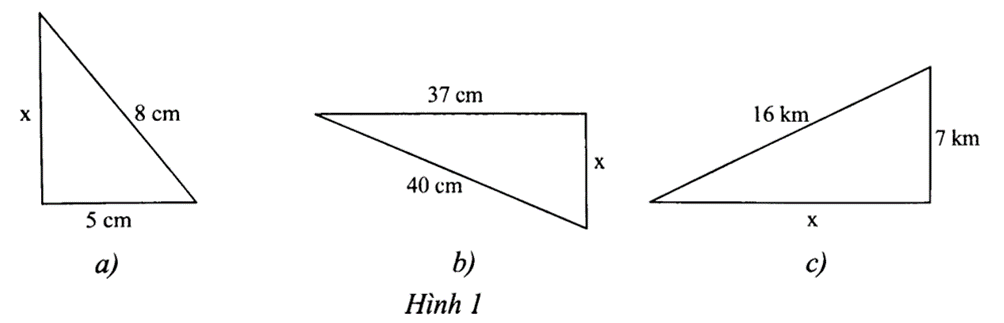 Tính độ dài cạnh chưa biết của các tam giác vuông trong Hình 1