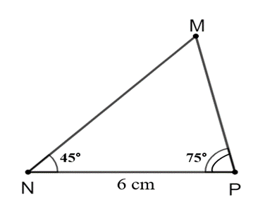 Quan sát Hình 11. Vẽ vào tờ giấy tam giác MNP với NP = 6 cm, góc N = 45 độ, góc P = 75 độ