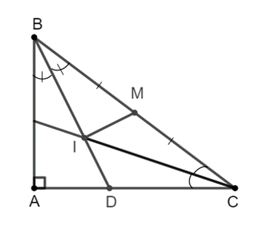 Cho tam giác ABC vuông tại A có AB =  6 cm, AC = 8 cm. Tia phân giác của góc ABC