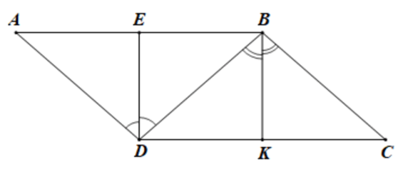 Cho hình bình hành ABCD. Gọi DE, BK lần lượt là đường phân giác của hai góc