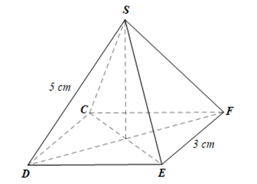 Cho hình chóp tứ giác đều S.CDEF có SD = 5 cm, EF = 3 cm