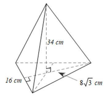 Tính thể tích của hình chóp tam giác đều có chiều cao 34 cm