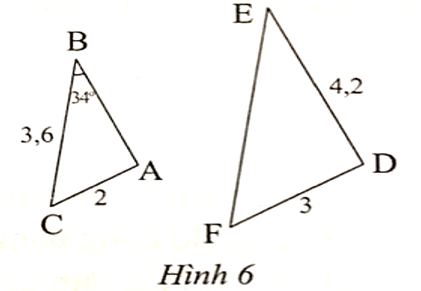 Trong Hình 6, cho biết ∆ABC ᔕ ∆DEE. a) Tính số đo góc E