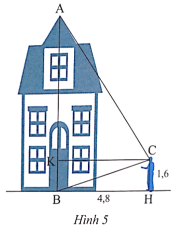 Một người dùng thước êke để đo chiều cao một toà nhà. Biết chiều cao từ chân