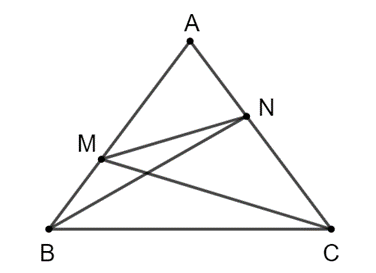 Cho tam giác ABC có AB =  12, AC = 15. Lấy điểm M thuộc cạnh AB và điểm N