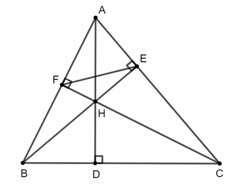 Cho tam giác nhọn ABC, các đường cao AD, BE, CF cắt nhau tại H