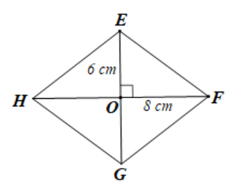 Cho hình thoi EFGH có hai đường chéo cắt nhau tại O. Biết OE = 6, OF = 8
