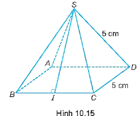 Tính diện tích xung quanh của hình chóp tứ giác đều S.ABCD trong Hình 10.15