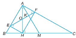 Cho tam giác ABC vuông tại A, đường cao AH. Gọi E, F lần lượt là chân các đường vuông