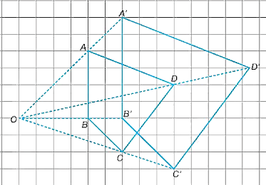 Vẽ lại Hình 9.18 vào vở và vẽ tứ giác A'B'C'D' là hình đồng dạng phối cảnh của tứ giác