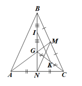 Cho tam giác ABC cân tại B. Hai trung tuyến AM, BN cắt nhau tại G