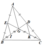Cho tam giác ABC, các đường trung tuyến BD và CE cắt nhau ở G
