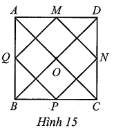 Cho hình vuông ABCD với tâm O. Gọi M, N, P, Q lần lượt là trung điểm các cạnh AD