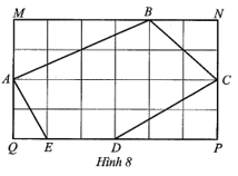 Cho hình chữ nhật MNPQ và ngũ giác ABCDE trên lưới ô vuông như Hình 8