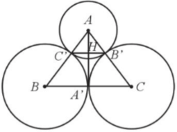 Cho ba đường tròn (A; 10 cm), (B; 15 cm), (C; 15 cm) tiếp xúc ngoài với nhau đôi một