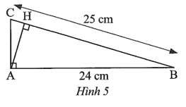 Tam giác ABC vuông tại A , có AB = 24 cm, BC = 25 cm, AH là đường cao Hình 5