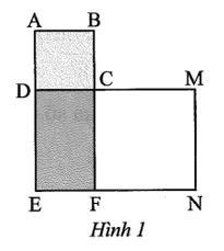 Cho Hình 1. Biết ABCD là hình vuông có diện tích bằng 6, CMNF là hình vuông có diện tích bằng 18