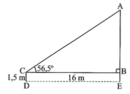 Một người đứng cách thân một cái quạt gió 16 m và nhìn thấy tâm của cánh quạt với góc nâng 56,5°