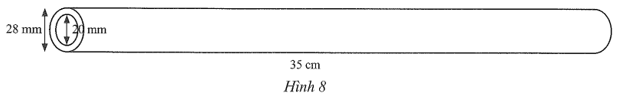 Một ống kim loại dạng hình trụ có chiều dài 35 cm, đường kính đáy bên trong và bên ngoài