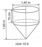 Một dụng cụ gồm một phần có dạng hình trụ và một phần có dạng hình nón với kích thước như Hình 10.9