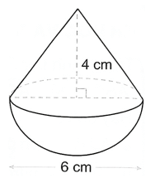 Một vật thể bằng kim loại gồm có một hình nón và một nửa hình cầu có chung đáy. Hình nón có chiều cao 4 cm