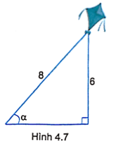 Một cái diều có dây diều dài 8 m, khi dây diều căng thì diều bay ở độ cao 6 m