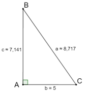 Giải tam giác ABC vuông tại A, với AB = c, BC = a, CA = b trong các trường hợp cạnh làm tròn đến chữ số thập phân thứ ba