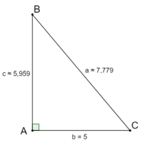 Giải tam giác ABC vuông tại A, với AB = c, BC = a, CA = b trong các trường hợp cạnh làm tròn đến chữ số thập phân thứ ba