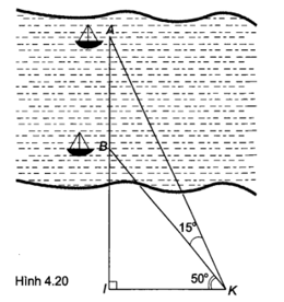 Hai chiếc thuyền A và B ở vị trí được minh hoạ như trong Hình 4.20. Tính khoảng cách giữa chúng làm tròn đến m