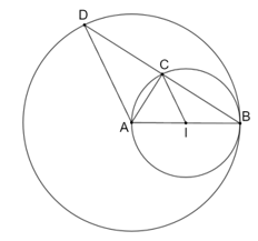 Cho I là trung điểm của đoạn AB. Xét các đường tròn (I; IB) và (A; AB)