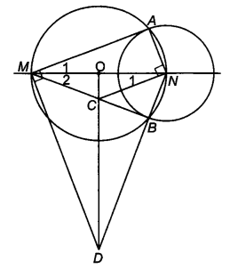 Cho đường tròn tâm O, đường kính MN. Một đường tròn (N) cắt (O) tại A và B
