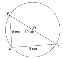 Tính bán kính và chu vi của đường tròn ngoại tiếp tam giác ABC có ba cạnh AB = 6 cm, AC = 8 cm và BC =10 cm