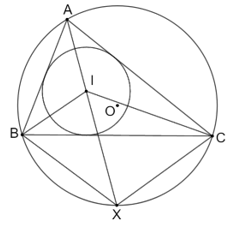 Cho tam giác ABC nội tiếp đường tròn (O) và ngoại tiếp đường tròn (I). Tia AI cắt (O) tại X (khác A)