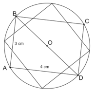 Cho hình chữ nhật ABCD nội tiếp đường tròn (O) với AB = 3 cm; AD = 4 cm. Vẽ một hình vuông nội tiếp (O)