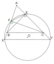 Cho tam giác nhọn ABC có các đường cao BE, CF. Một đường tròn (O) đi qua hai điểm E, F