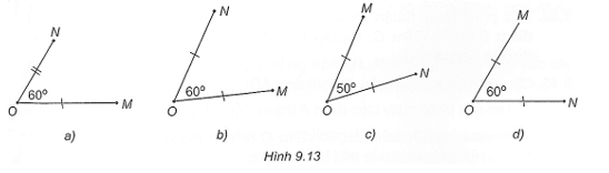 Hình nào dưới đây vẽ hai điểm M, N thoả mãn phép quay ngược chiều 60° tâm O biến N thành M?