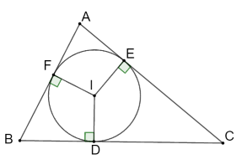 Cho tam giác ABC ngoại tiếp đường tròn (I). Đường tròn (I) tiếp xúc các cạnh BC, CA, AB tại D, E, F